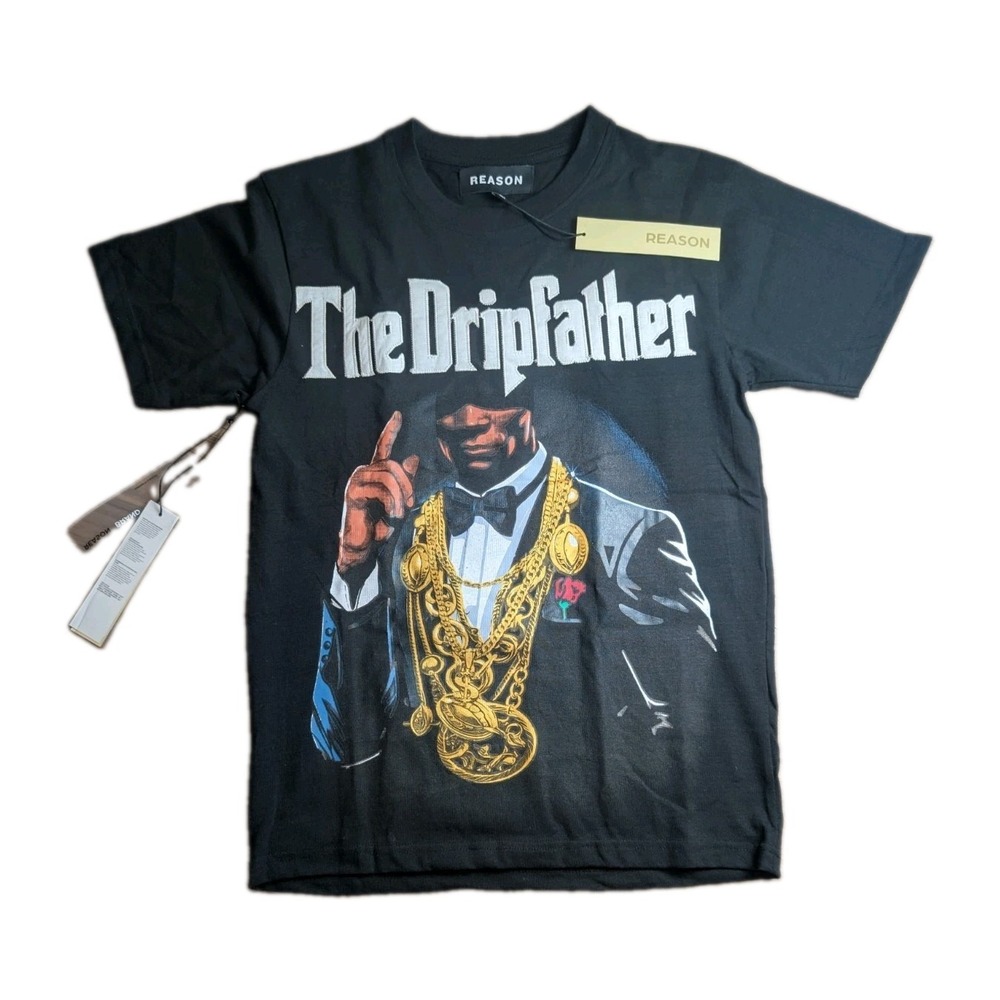 Reason The Dripfather Graphic T-Shirt Men's S Black Gold Chain NWT Streetwear
